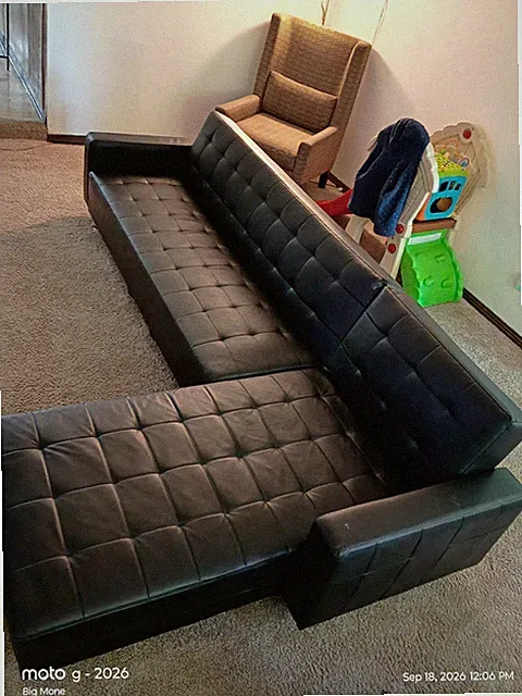 Black Faux Leather Tufted Convertible Sleeper Sofa Futon, L & R L Shape