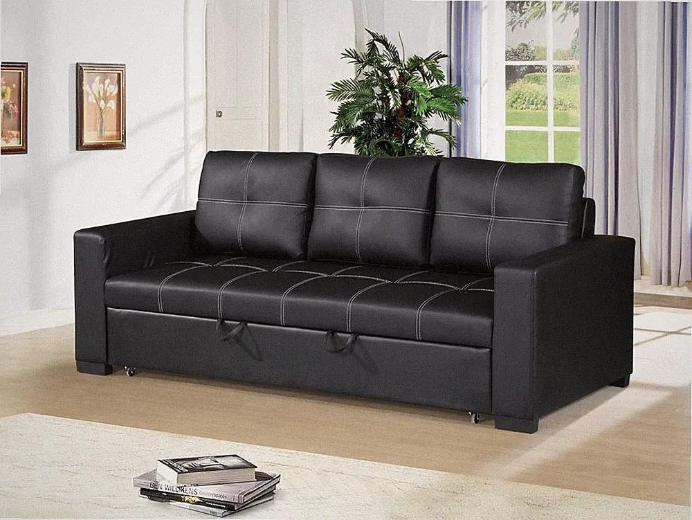 Black Faux Leather Tufted Convertible Sofa Sectional Sofa Pull out Bed