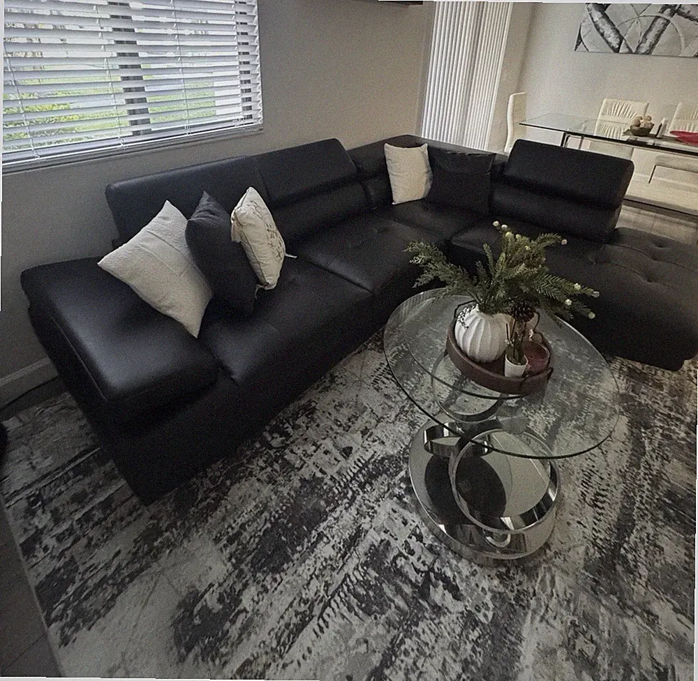 Black Faux Leather Tufted Sectional Sofa w/ Chaise, Modern