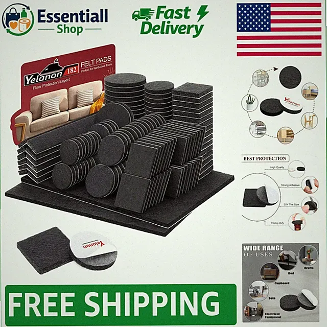 Black Felt Furniture Pads - 182 Pcs Anti-Scratch Floor Protectors for Hardwood