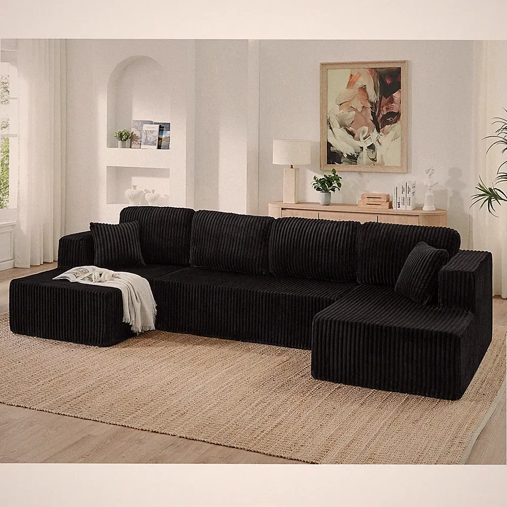 Black Foam Sectional Sofa Minimalist Modular Indoor Outdoor Easy Install