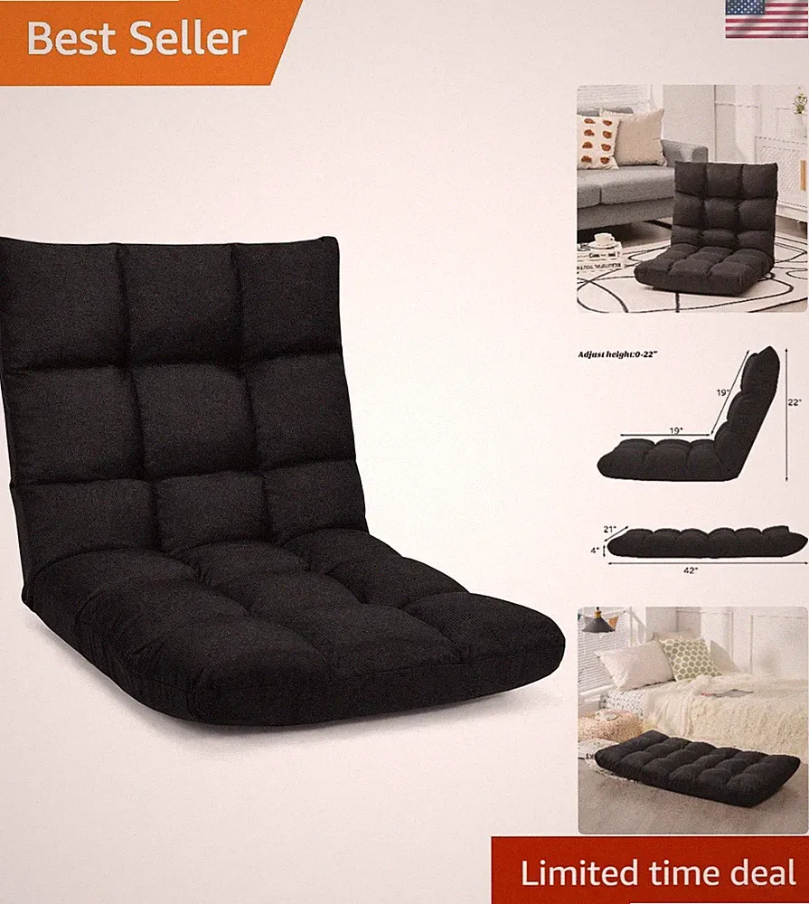 Black Folding Lazy Recliner with Removable Cover - Perfect for Gaming & Relaxing
