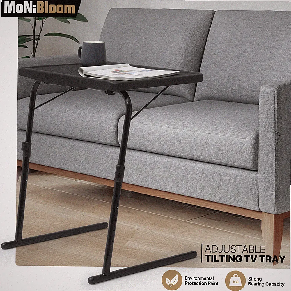 Black Folding TV Tray Portable Laptop Desk Adjustable Sofa Bed Side Dinner Table