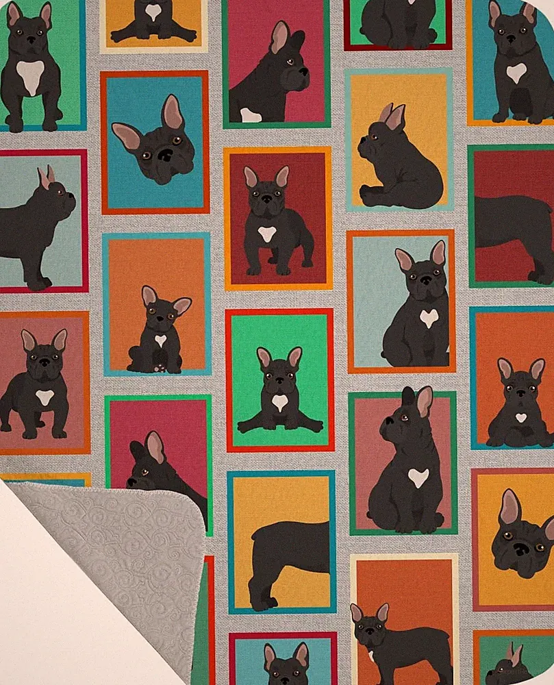 Black French Bulldog Quilted Throw Blanket 50x60 for Bed, Couch, Sofa