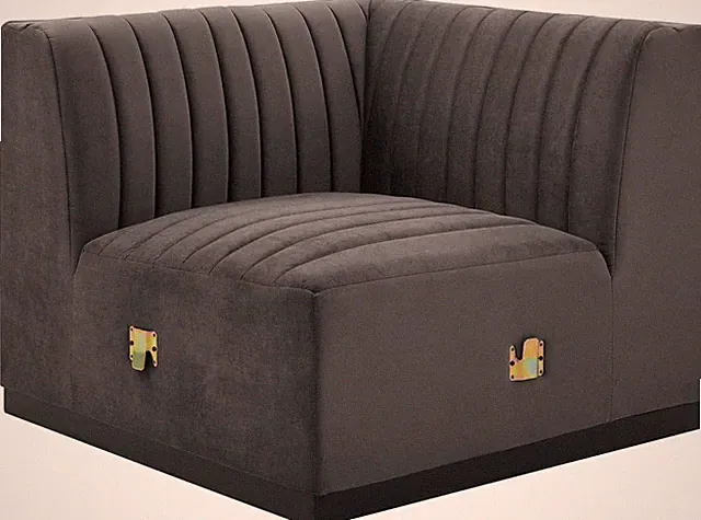 Black Gray Velvet Sectional Sofa Left Corner Chair - Tufted Design
