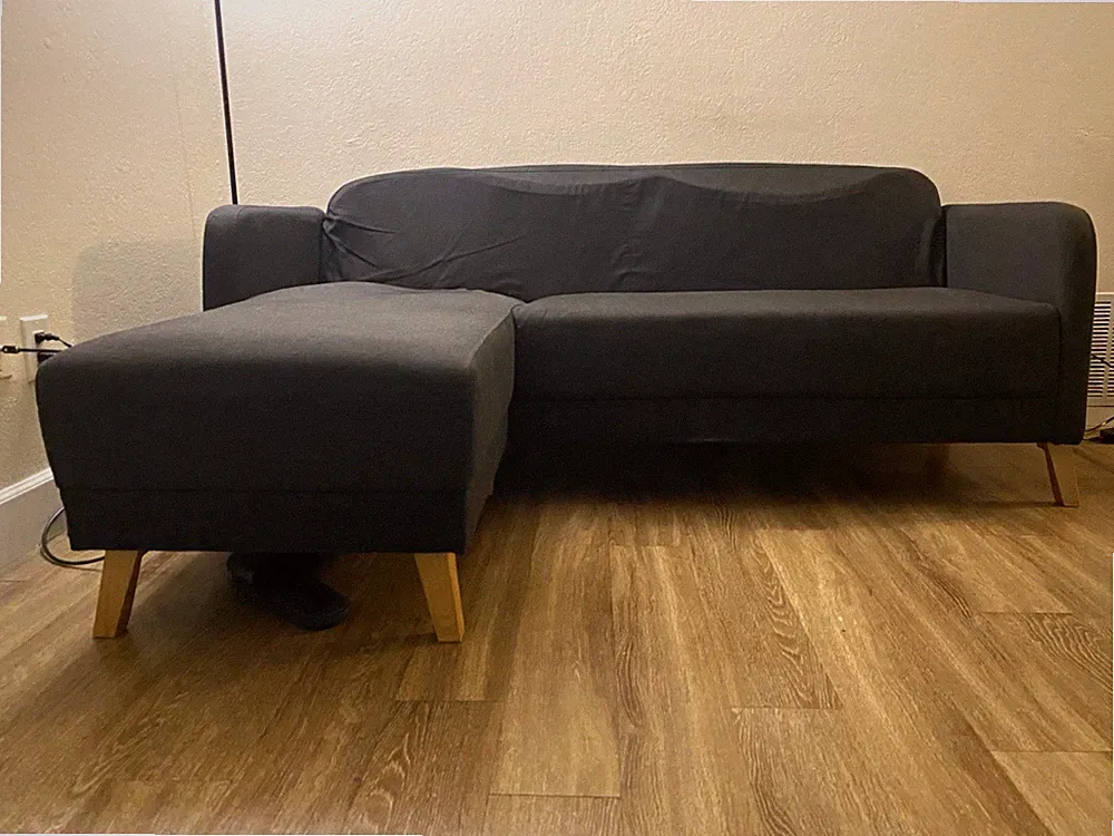 Black IKEA Sectional Sofa, Seats 3, With Footstool, Lightly Used Condition