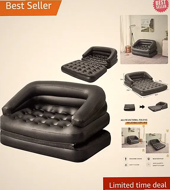 Black Inflatable Couch Bed - Quick Inflate Full Size Design for Outdoor Comfort