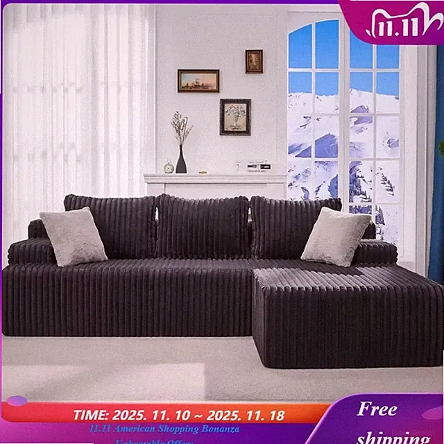 Black L-Shaped Modular Sectional Boneless Couch Sofa Living Room Furniture