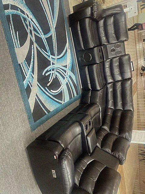 Black Leather Reclining Bluetooth Speaker Sectional Couch