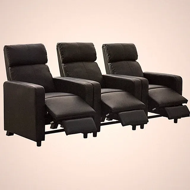 BLACK LEATHERETTE 3 THREE RECLINER RECLINING THEATER SEATS FURNITURE SOFA SET
