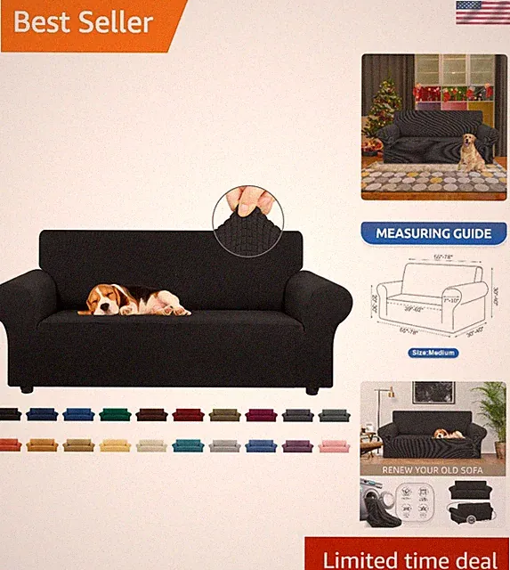 Black Machine Washable Couch Cover for 2 Cushion Loveseat - Protect & Transform