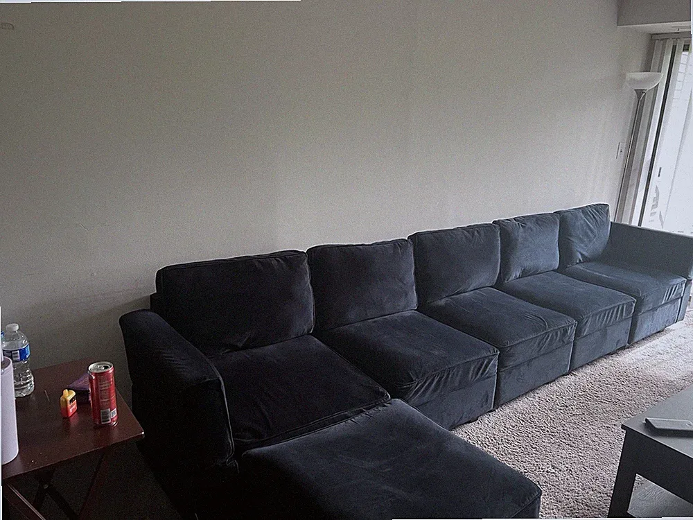 Black Modular Velvet Sectional Sofa w/ Storage Seats, Ottoman, Track Arms