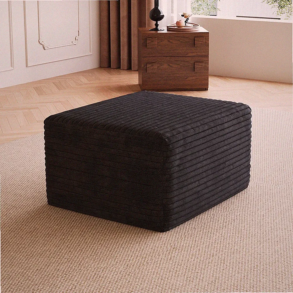 Black Plush Corduroy Modular Sectional Sofa Ottoman Chaise Lounge