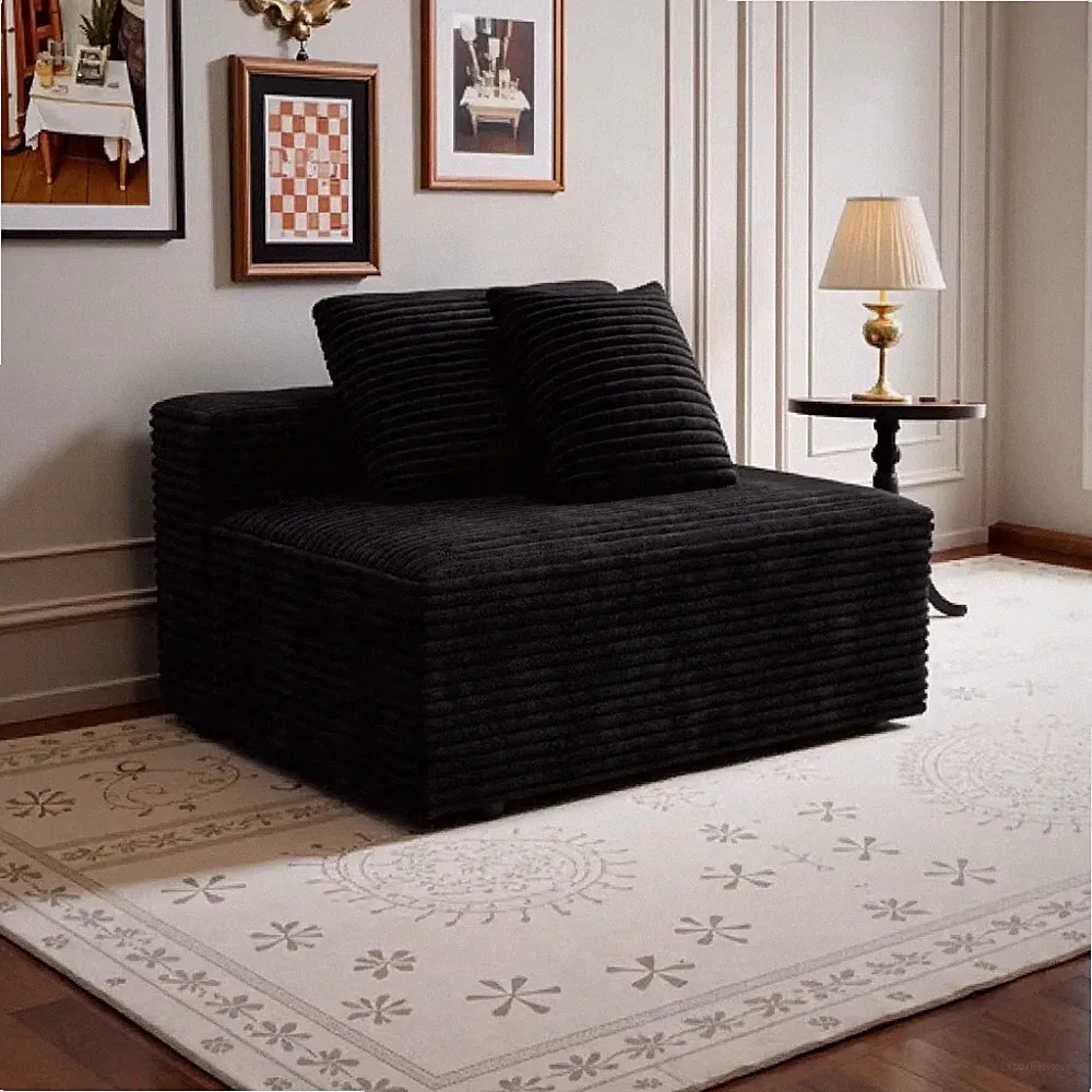 Black Plush Corduroy Modular Sectional Sofa with Chaise Lounge No Assembly