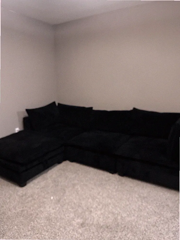 Black Plush sectional L Shaped With Right Chaise 130’