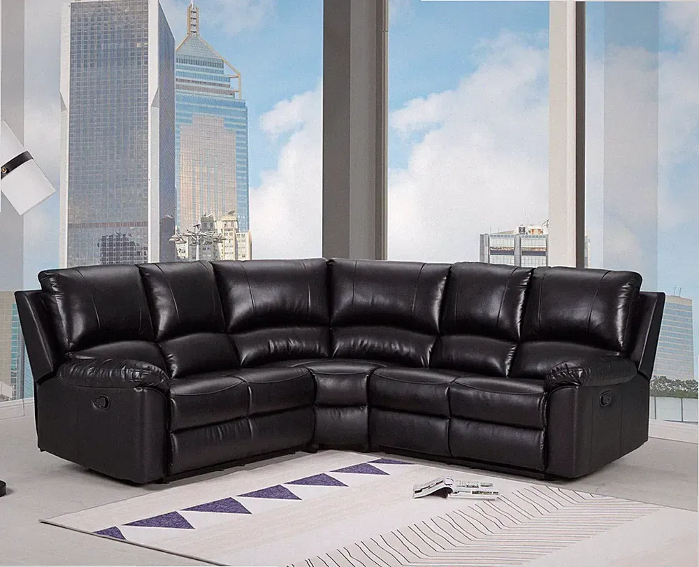 Black Polyester Blend Power Reclining U Shaped Three Piece Corner Sectional