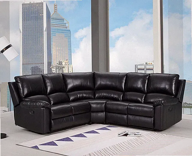 Black Polyester Blend Reclining U Shaped Three Piece Corner Sectional