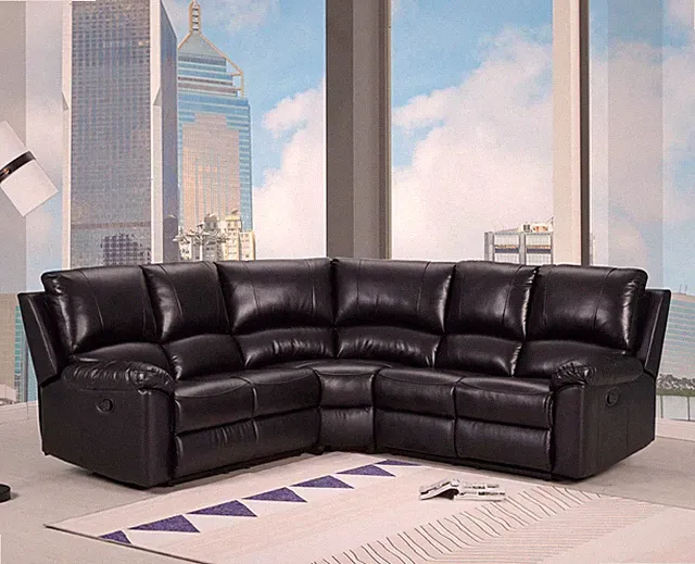 Black Polyester Blend Reclining U Shaped Three Piece Corner Sectional