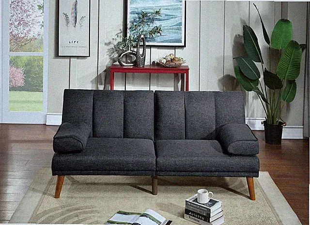 Black Polyfiber Adjustable Sofa Bed with Solid Wood Legs