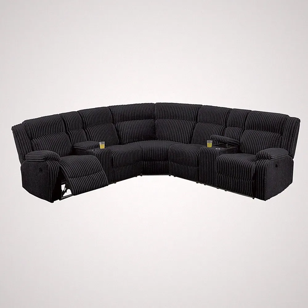 Black Power Motion Reclining L-Shaped Sectional with Console & Cup Holders