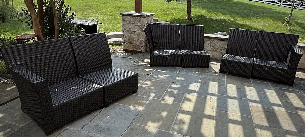 Black Rattan/Wicker & Metal Outdoor Patio Sectional Set, Solid/Plain