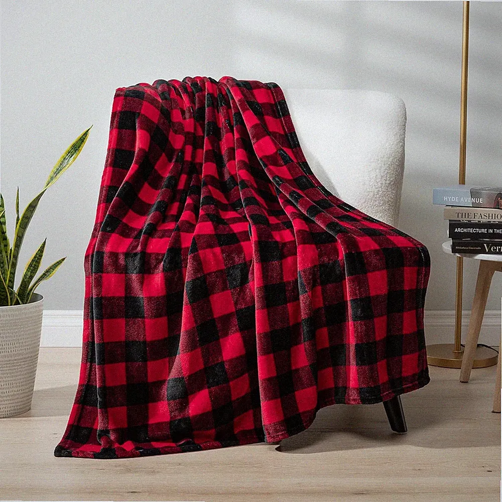 Black Red Buffalo Plaid Throw Blanket Soft Fleece Couch Sofa Bed 50x60 Inch
