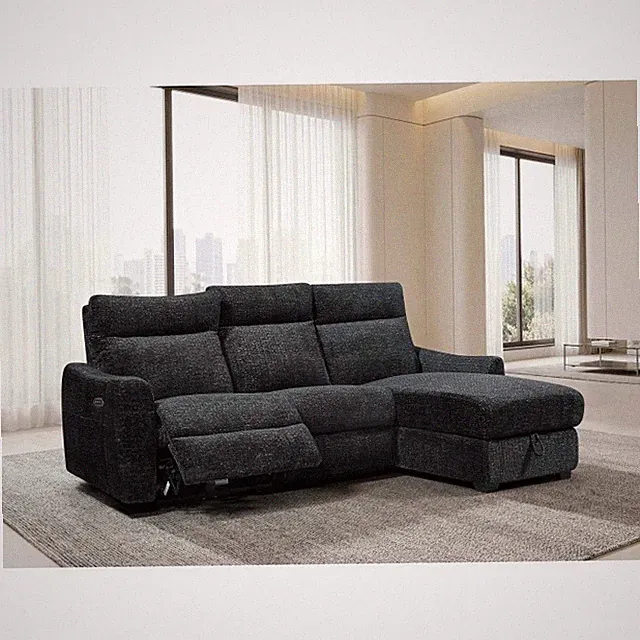 Black RHF L-Shaped Sectional Sofa w/ Single Power Zero Gravity Recliner + USB