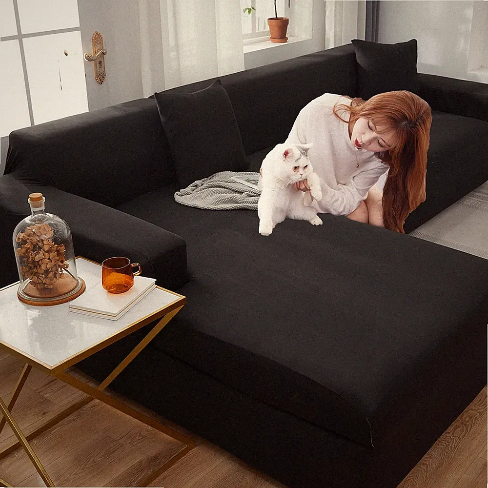 Black Sectional Couch Covers L Shape for 3 Cushion Couch for Living Room,Stre...