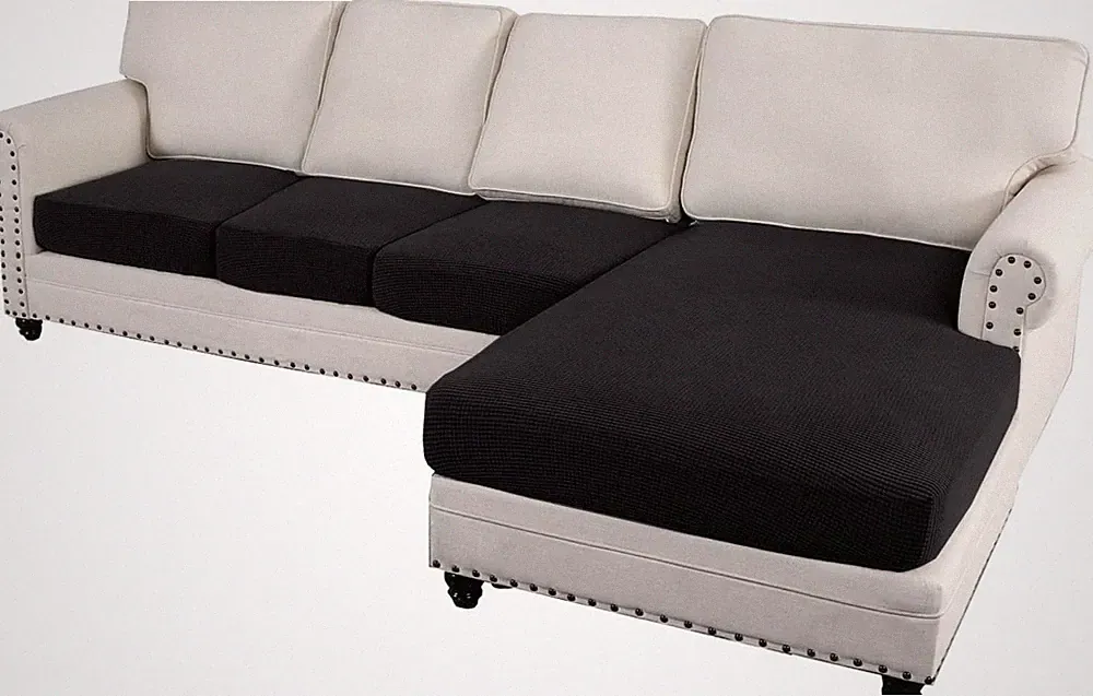 Black Sectional Couch Covers Set for L Shape Sofa & Chaise - 4 Pieces