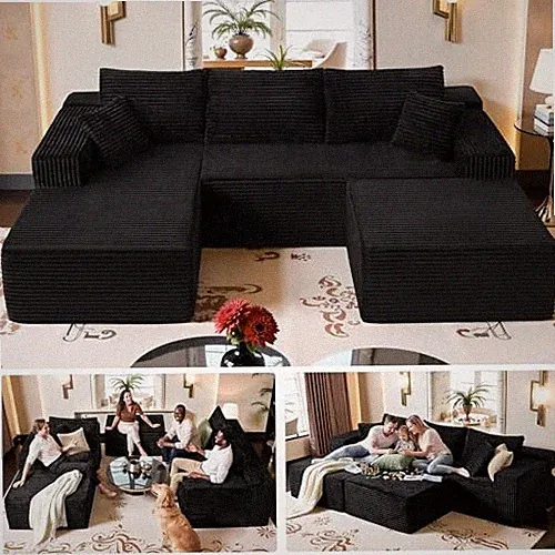 Black Sectional Couch with Ottoman, 108" Cloud Modular Couch for Living Room