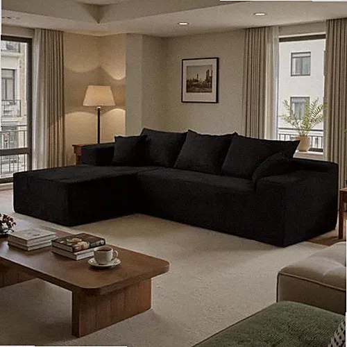 Black Sectional Couches for Living Room, Boneless Couch with L-Shape Chaise