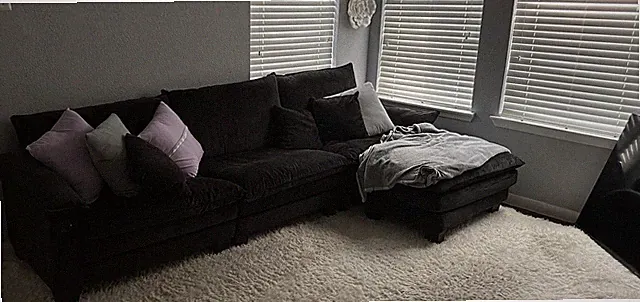 Black Sectional Sofa with Chaise, Cushions, Solid Upholstered, Seats 4
