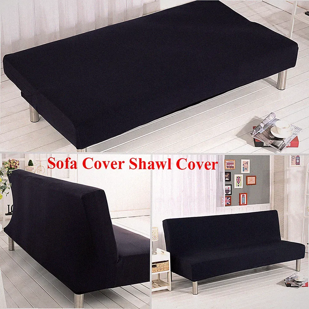 Black Stretch Elastic Armless Sofa Cover Polyester Sofa Futon Bed Slipcover US