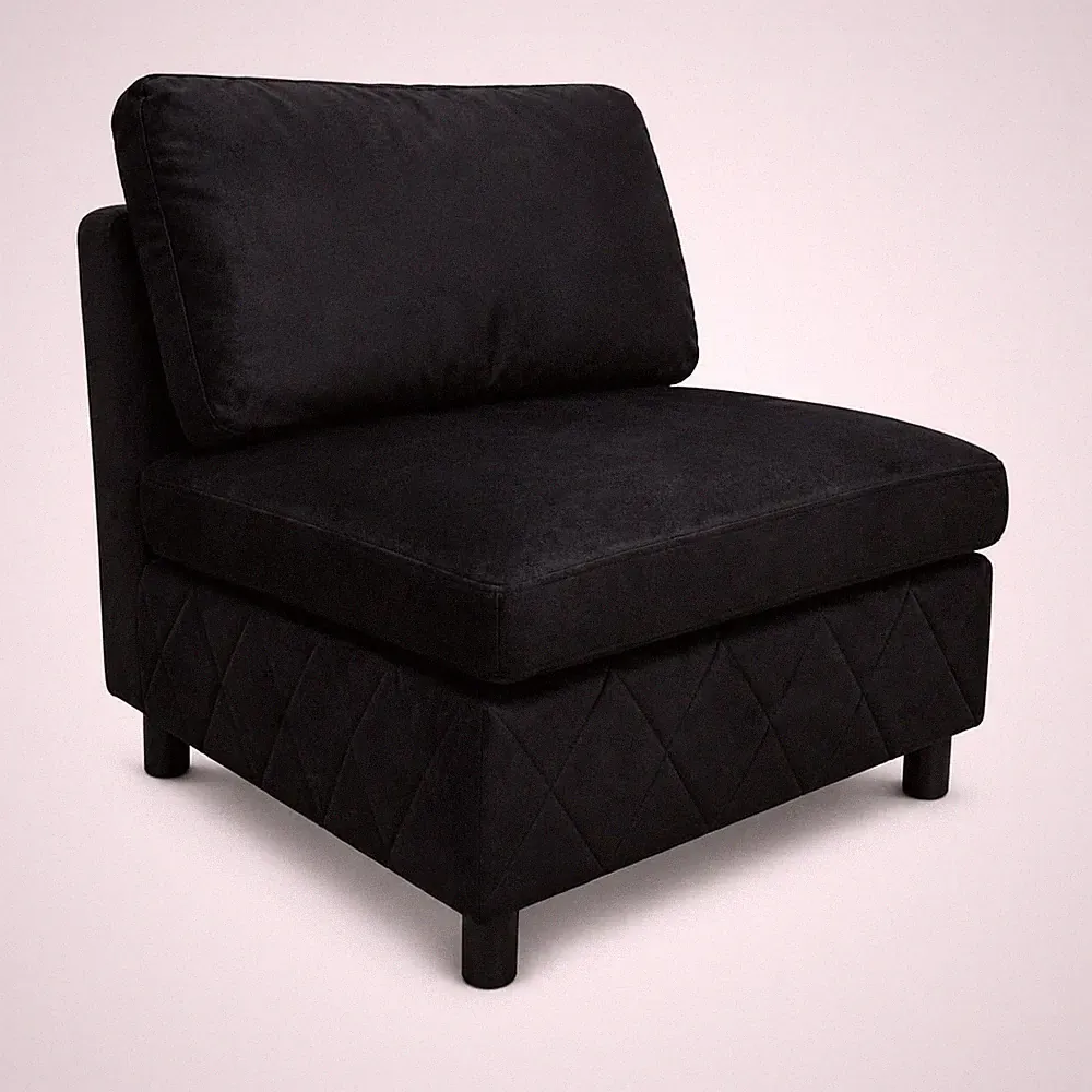Living Apartment Black Velvet Armless Chair Module Diamond Tufted Wood Frame