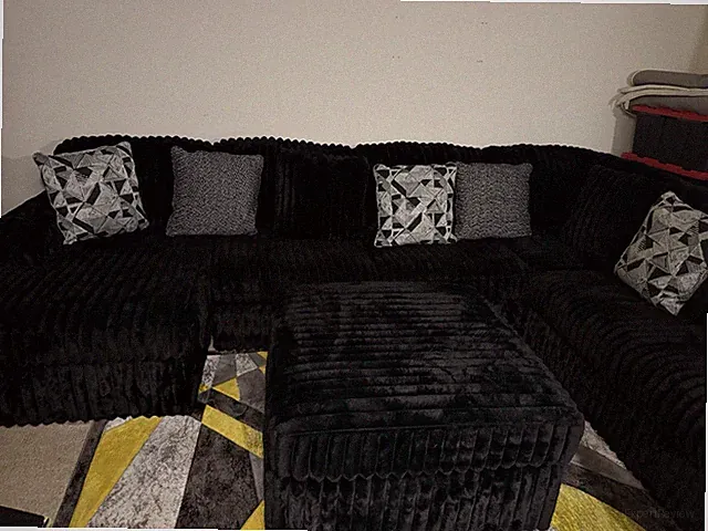 Black Velvet Sectional Sofa 5-Seater with Cushions
