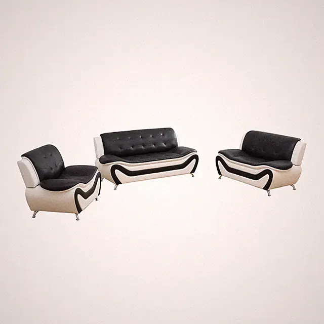 Black & White Faux leather 3-Piece Couch Living Room Sofa Set
