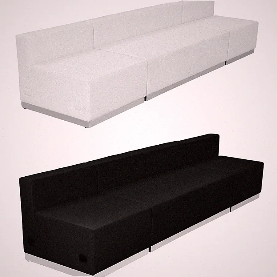 Black White Leather 3 Pc Linear Sectional Reception Office Hotel Conference Room