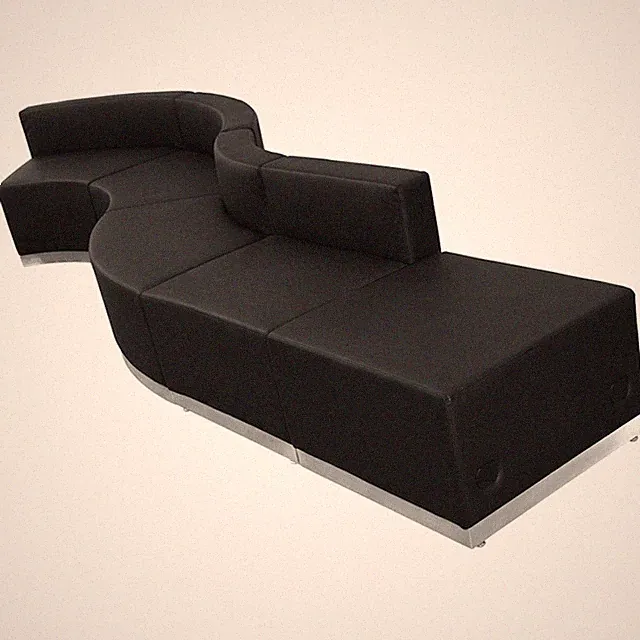 Black White Leather* 5 Pc Wave Sectional Reception Conference Office Mall Seat