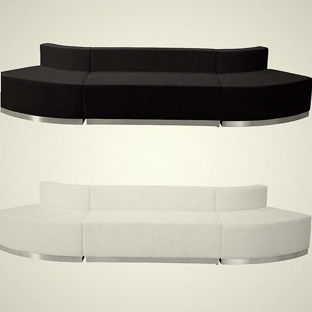 Black White Leather* Curved 3 Pc Reception Sectional Hotel Conference Rm Convex