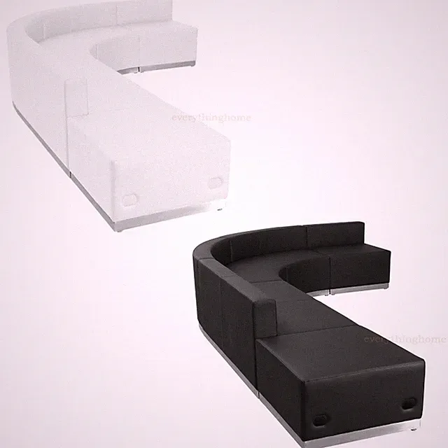 Black White Leather* L-Sectional Reception Office Hotel Conference Living Room