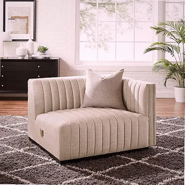 Blackbeige Channel Tufted Sectional Sofa Right-Arm Chair by