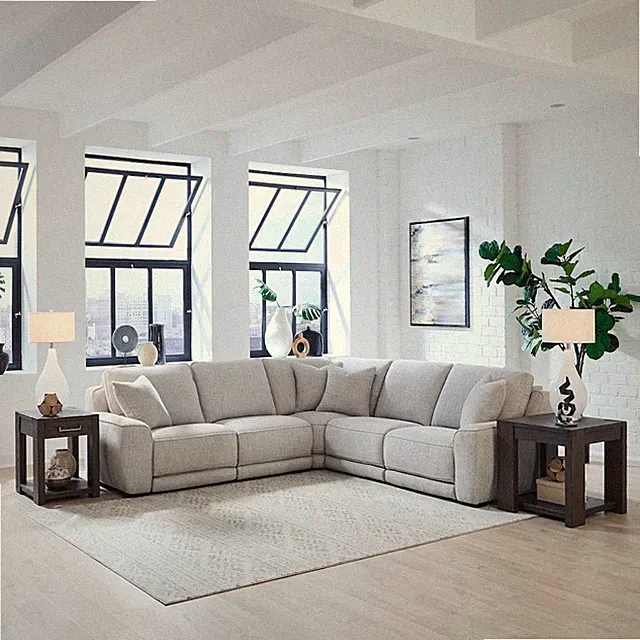 Blake Power Reclining 5 Piece Sectional Sofa - Estero Smoke Fabric