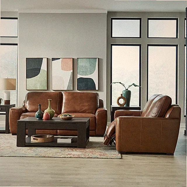 Blake Zero Wall Power Recline Set with Sofa & Loveseat - Venetian Honey Leather