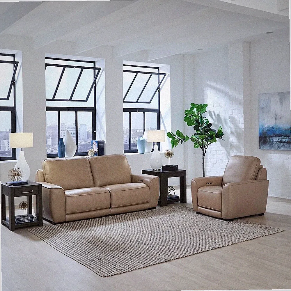 Blake Zero Wall Power Recline Set with Sofa & Recliner - Sophia Oatmeal Leather