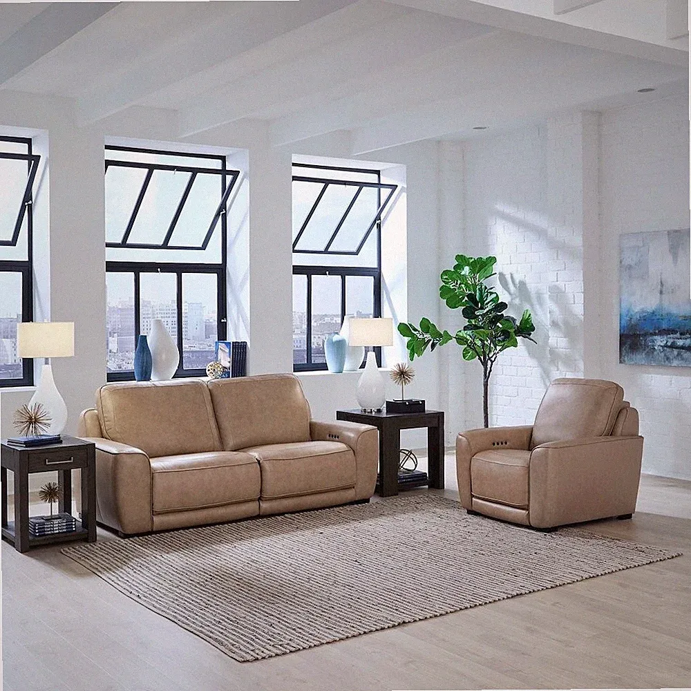 Blake Zero Wall Power Recline Set with Sofa & Recliner - Sophia Oatmeal Leather