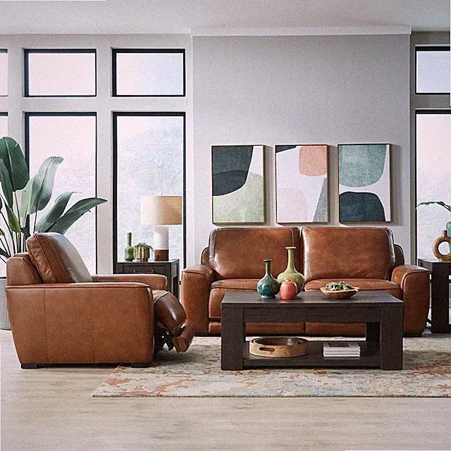 Blake Zero Wall Power Recline Set with Sofa & Recliner - Venetian Honey Leather