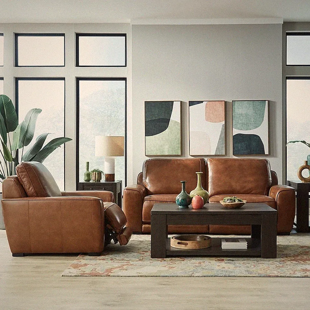 Blake Zero Wall Power Recline Set with Sofa & Recliner - Venetian Honey Leather