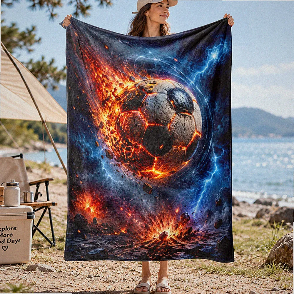 Blazing Soccer Ball Meteor Fleece Throw Blanket