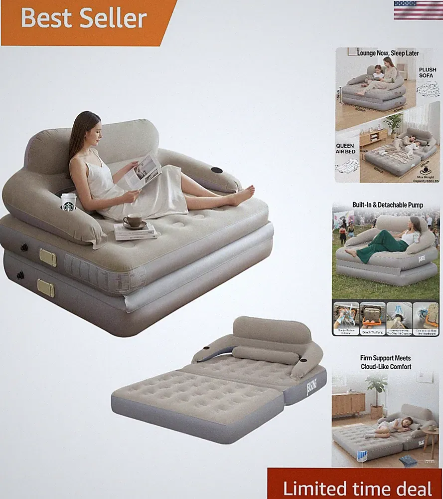 Blow Up Couch Air Mattress Queen with Built in Pump, 2-in-1 Air Sofa & Inflat...
