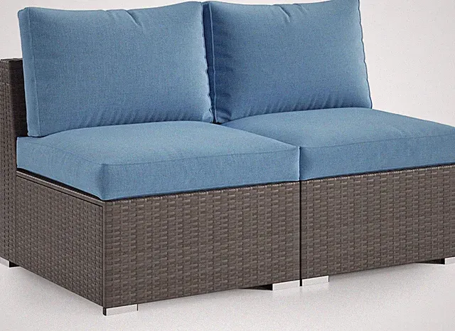 Blue 2-Piece Armless Outdoor Wicker Sofa Set with Cushions for Patio & Garden